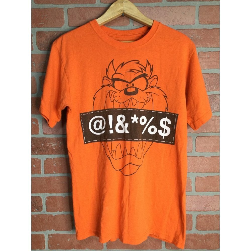 Looney Tunes Taz T shirt S orange Tasmanian Devil cursing funny graphic tee